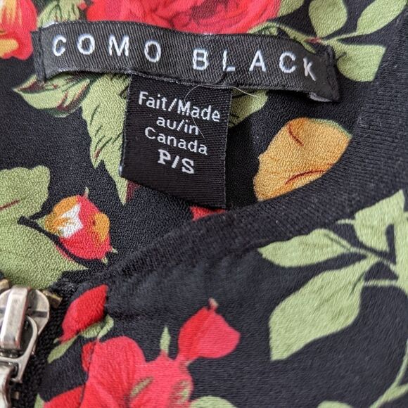 Como BLACK bright floral roses print zip bomber jacket blouse size S @X - Picture 8 of 8
